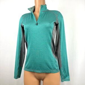 L.L. Bean Womens XS 1/4 Zip Pullover Base Layer Wool Blend Long Sleeve Teal Blue